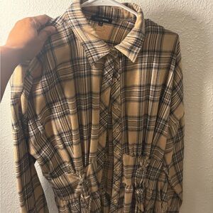 Fashion Nova Checkered Shirt in Beige and Black
